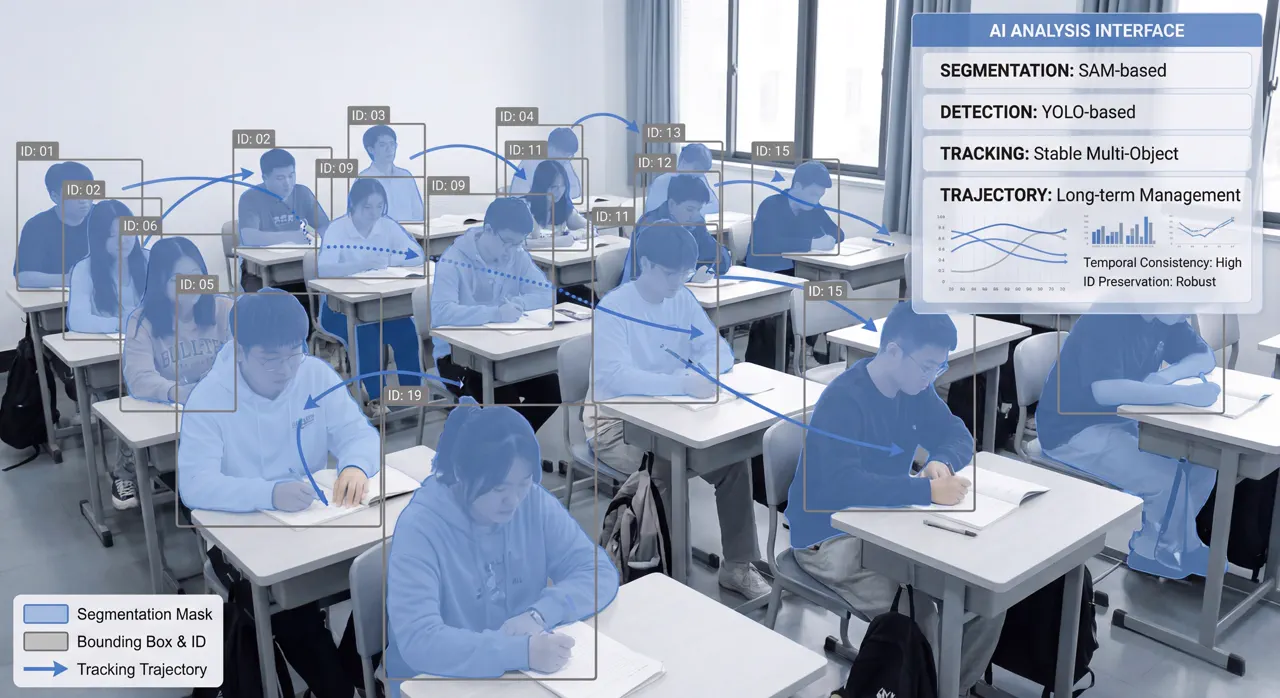 基于SAM的课堂学生分割与稳定追踪系统展示图